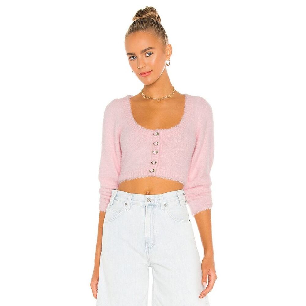 For Love & Lemons Anastasia Cropped Cardigan in Carnation Womens M Coquette Girl